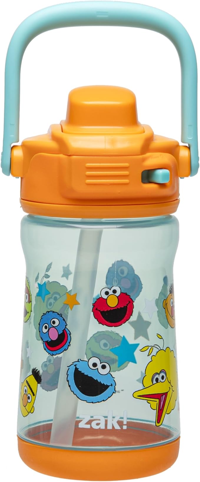 Zak Designs Sesame Street Beacon Kid Water Bottle for Travel or At Home, 12oz Plastic is Durable and Leak-Proof with Liquid Lock Spout, Cover, Carry Handle, Protective Base (Elmo & Friends)