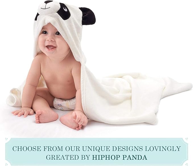 HIPHOP PANDA Hooded Towel - Rayon Made from Bamboo, Bath Towel with Bear Ears for Newborn, Babie, Toddler, Infant - Absorbent Large Baby Towel - Panda, 37.5 x 37.5 Inch