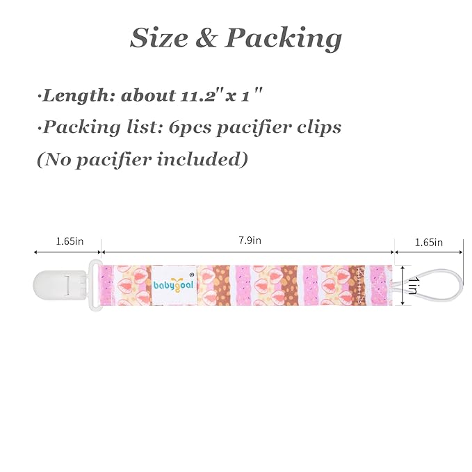 babygoal Pacifier Clips, 6 Pack Binky Paci Holder Leashes Fits for Most Pacifiers and Binkies 6PB23