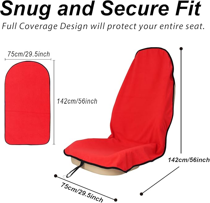 Sweat Towel Car Seat Cover Protector Front Seats for Gym Workout, Running, Swimming, Beach and Hiking, Waterproof Universal Seat Cover for Car, Truck, Van & SUV (Red, 2pcs Front Seat)