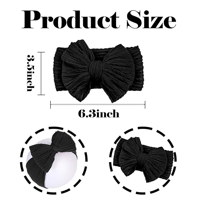 Baby Bows Headbands Soft Nylon Handmade Hair Accessories for Newborn Infant Toddler Kids (6 Mixed White, Large)