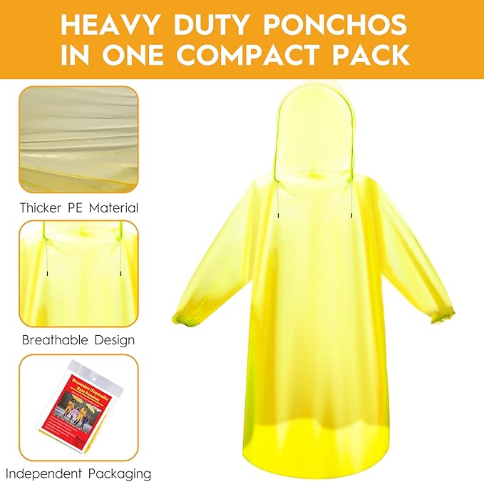 6 & 20 & 50 Pack Disposable Rain Ponchos for Adults/Youth, Waterproof PE Raincoats with Drawstring, Camping/Emergency