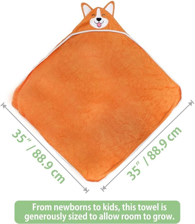 Generic Corgi Dog Baby Bath Hooded Towel - Cozy & Warm - Ultra Soft and Absorbent - Baby Bath - Toddler - Newborn - Pets - Free Washcloth - 35" x 35" (Orange)