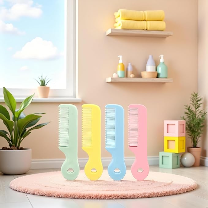 4 Pack Baby Hair Comb for Newborn, Round Colorful Tip Bristles Cute Comb Grooming for Sensitive Scalp Skin for Infant, Toddler, Kids Grooming, Healthcare Kit, Baby and Child Care Products