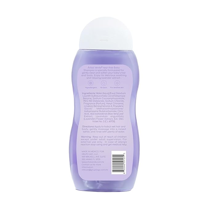 Arbol Verde - Lavender Baby Shampoo (8.45 fl Oz) | Hypoallergenic, Alcohol-Free, Gentle on Sensitive Skin, Relaxing Scent