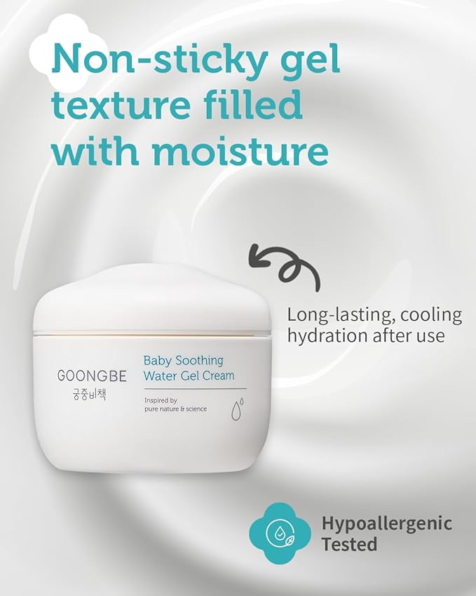 GOONGBE Baby Soothing Water Gel Cream - Korean Baby Cooling & Moisturizing Relief for Baby's Sensitive Skin - Dermatologically Tested - Quick Soothing for Face and Body, 3.38 fl.oz.