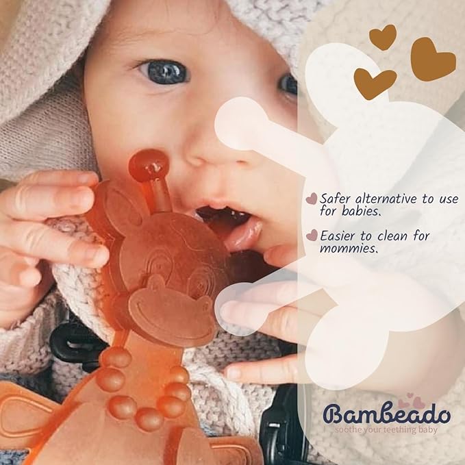 LittleBamber Baby Teething Toy – Natural Rubber Giraffe Teether for Babies 0-18 Months, BPA-Free, Textured Toy for Comfort and Oral Development