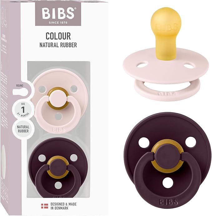 Bibs Pacifiers Color Collection, Set of 2 BPA-Free Latex Pacifiers Made in Europe, Round Nipple Baby Pacifier.