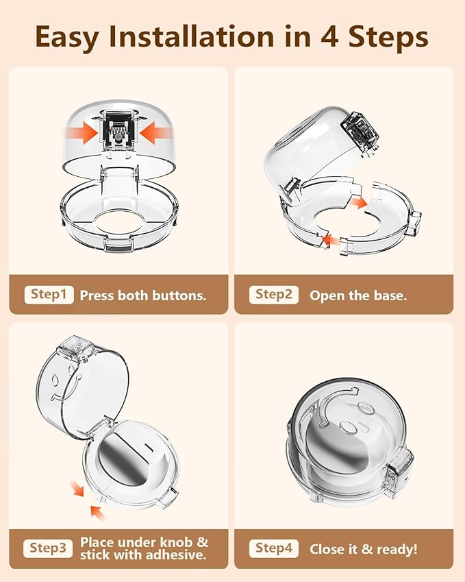 Stove Knob Covers - 5+1 Pack Heat Resistant Gas Stove Knob Covers with Child Proof Lock & Strong Adhesive, Oil-Proof Oven Knob Covers with Clear Transparent Design, White
