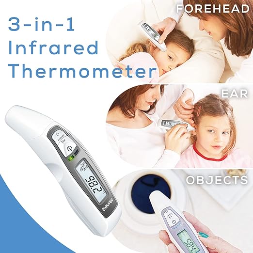 Beurer FT65 Multifunction Infrared Thermometer, 3-in-1 Infrared Thermometer for Adults and Kids, Adult Forehead Mode, Child Forehead Mode, Ear Mode, and Surface Mode, Color Changing Fever Indicator