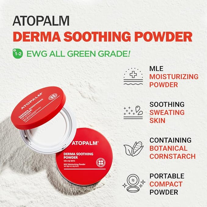 ATOPALM | Derma Soothing Powder Pact | Cornstarch Baby Powder Talc Free | Panthenol for Calming Sweat Rash | Prevent Prickly Heat | Baby Powder Travel Size | Gentle Baby Skin Care | 0.8 oz (23g)
