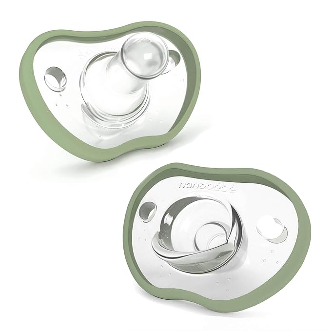 Nanobebe Baby Pacifiers 0-3 Month - Orthodontic, Curves Comfortably with Face Contour, Award Winning for Breastfeeding Babies, 100% Silicone, Perfect Baby Registry Gift 2pk, Sage