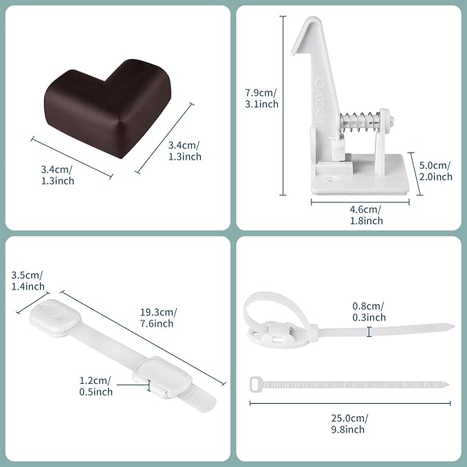 Inaya Complete 50pc Deluxe Baby Proofing Kit - Flexible Hidden Baby Locks for Cabinets and Drawers, Adjustable Child Safety Latches, Corner Guards & Furniture Anchors