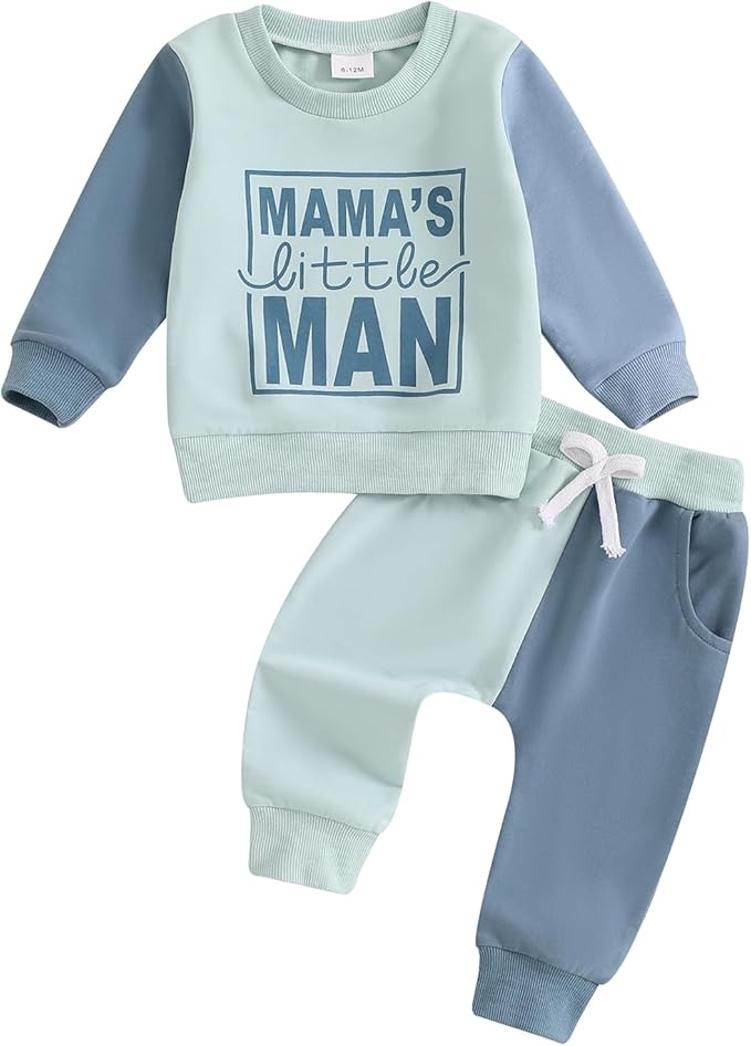 Toddler Boy Outfit Mama's Little Man Long Sleeve Sweatshirt And Pants Set Infant Baby Boy Fall Winter Clothes