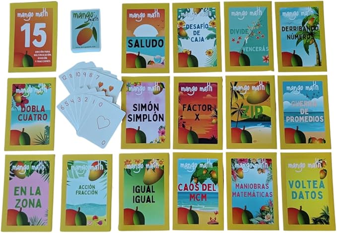 MANGO Math 15® - Math Flash Cards - Educational Math Games for Kids - Multiplication, Division, Fractions Learning Kit -2nd 3rd 4th Grades - Kids 6-12 - Set of 15 Games - Spanish Version