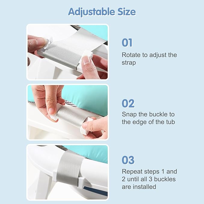 Colorlife Baby Bath Seat Support Net Infant Bathing Seat Support Mat, Comfortable Adjustable Non-Slip Three-Pointed Baby Shower Net Bathtub Sit Up Mesh for Newborn 0-12 Months-Blue(No Bathtub)