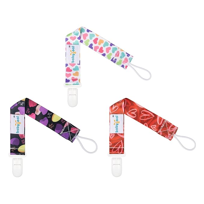 babygoal Heart Pacifier Clips, 6 Pack Binky Paci Holder and Leash Fits for Most Pacifiers, Binkies and Valentine's Day Gift 6PB24