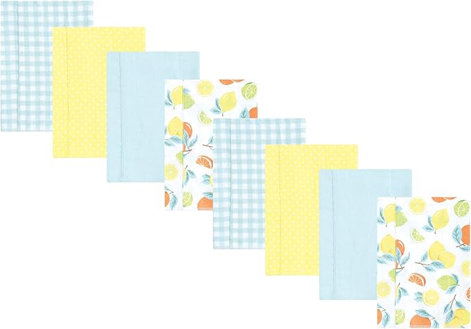 Hudson Baby Cotton Poly Flannel Burp Cloths Multipack, Citrus Mint 8-Pack, One Size
