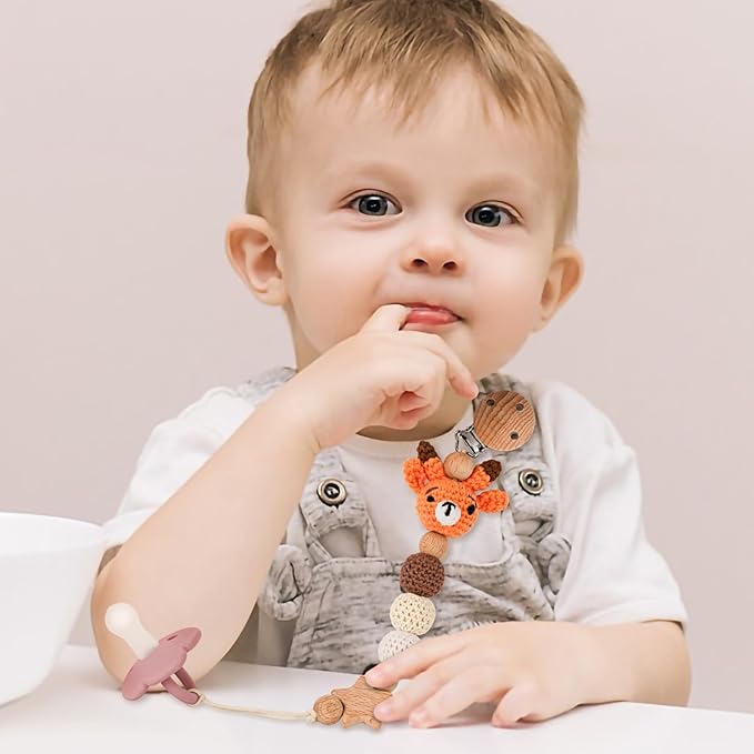 Pacifier Clip, Cute Animal Pacifier Holder Clip for Boys and Girls, Most Pacifiers, Baby Teethers, Baby Shower and Baby Essentials(Deer)