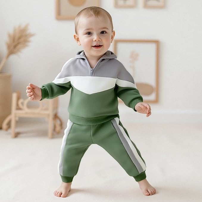 Toddler Baby Boy Hoodies Fall Clothes Waffle Contrast Color Sweatshirt Pant Set Infant Clothes 6 12 18 Months 2T 3T