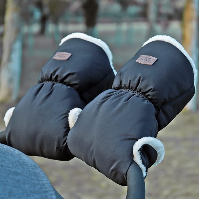 Orzbow Faux Sheepskin Stroller Gloves, Universal Winter Anti-Freeze Stroller Mittens, Waterproof Extra Thick Hand Muff for Cold Weather, Cozy & Warm, Black