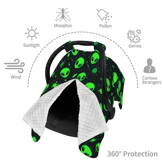 Green Alien Head Baby Car Seat Canopy Nursing Cover for Newborn Car Seat Breastfeeding Covers Blanket Newborn Shower Gift