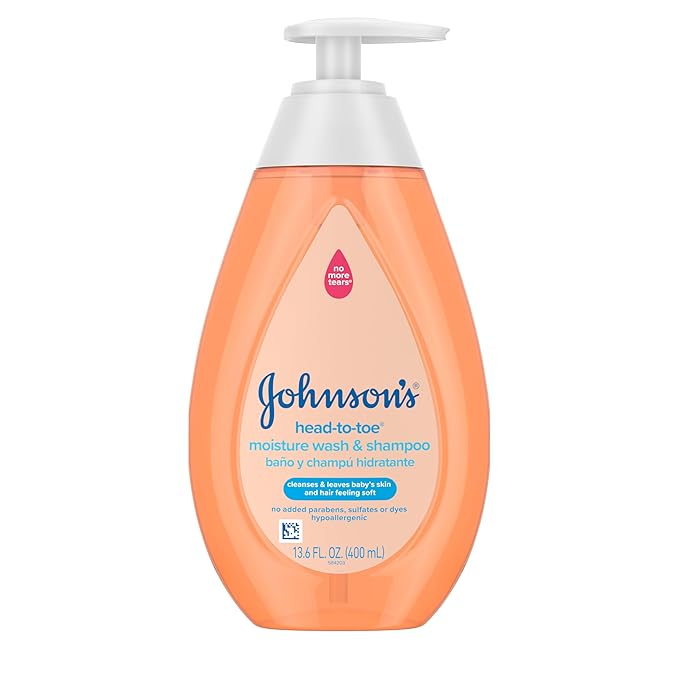 Johnson's Baby Head-To-Toe Wash & Shampoo, Tear-Free, Moisturizing Body Wash, Newborn Essentials, Baby Wash and Shampoo, No added Parabens, Sulfates and Dyes, 13.6 fl. oz