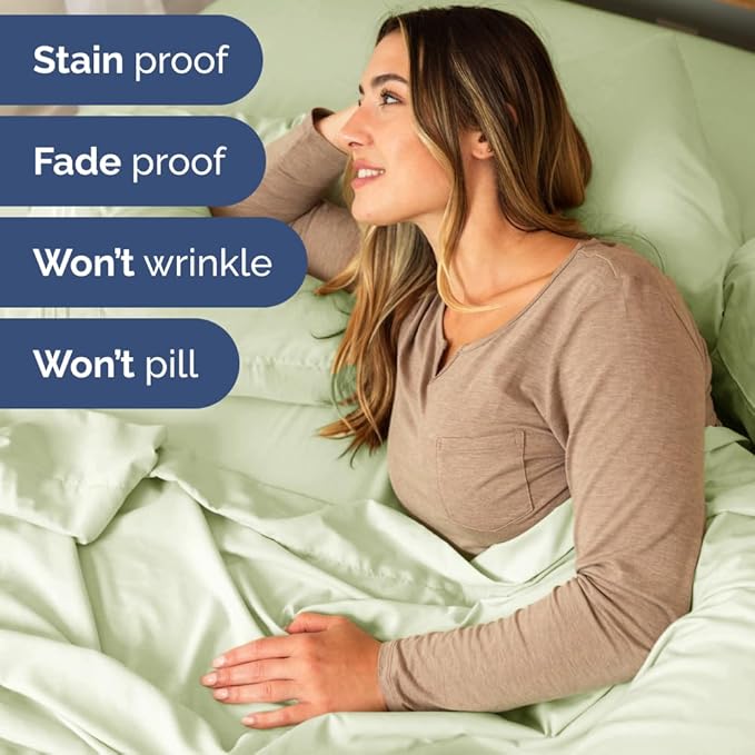 Split Head King Sheet Set – 4 Piece Flex Split Top King Sheets for Adjustable Beds - Fits 14” to 16" Mattress w/ Deep Pockets - Breathable & Cooling - Luxury Bedding & Wrinkle Free - Light Sage Green