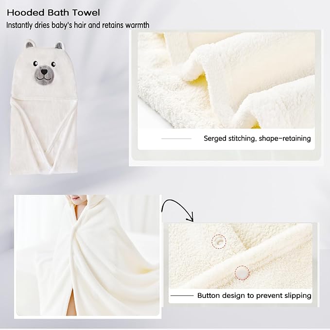Toddler Bath Towel Baby Towels with Hood 27.5"X55" Ultra Absorbent Soft Bathrobe Blanket Kids Shower Towel for Girls and Boys (Pearl)