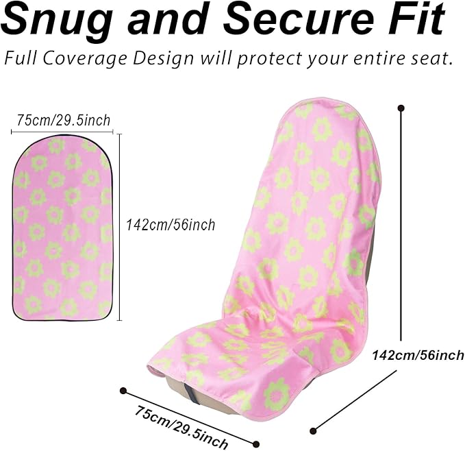 Sweat Towel Car Seat Cover Protector Front Seats for Gym Workout, Running, Swimming, Beach and Hiking, Waterproof Universal Seat Cover for Car, Truck, Van & SUV (Pink Flower, 2pcs Front Seat)