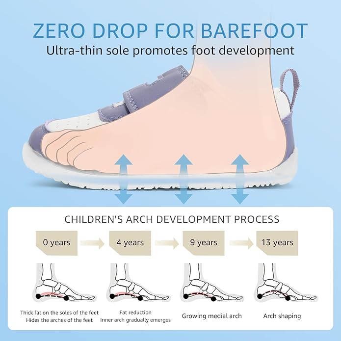 Toddler Wide Toe Box Barefoot Shoes Boys Girls Sneakers Zero Drop Kid Tennis Running Shoes Lightweight Non-Slip Comfortable Leather First Walking Shoe Outdoor Activities School