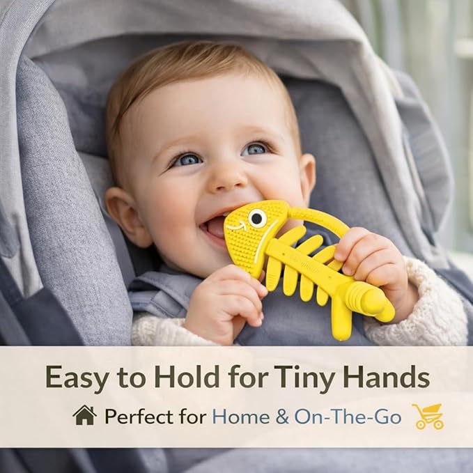 3 in 1 Infant Toys, Baby Teething Toys 3–6 6–12 Months, Teethers for Babies 0–3–6–12 Months for Teething Relief, Baby Gift, Baby Teether Toys, Silicone Sensory Toys, USA Patent Pending, Fish (Yellow)