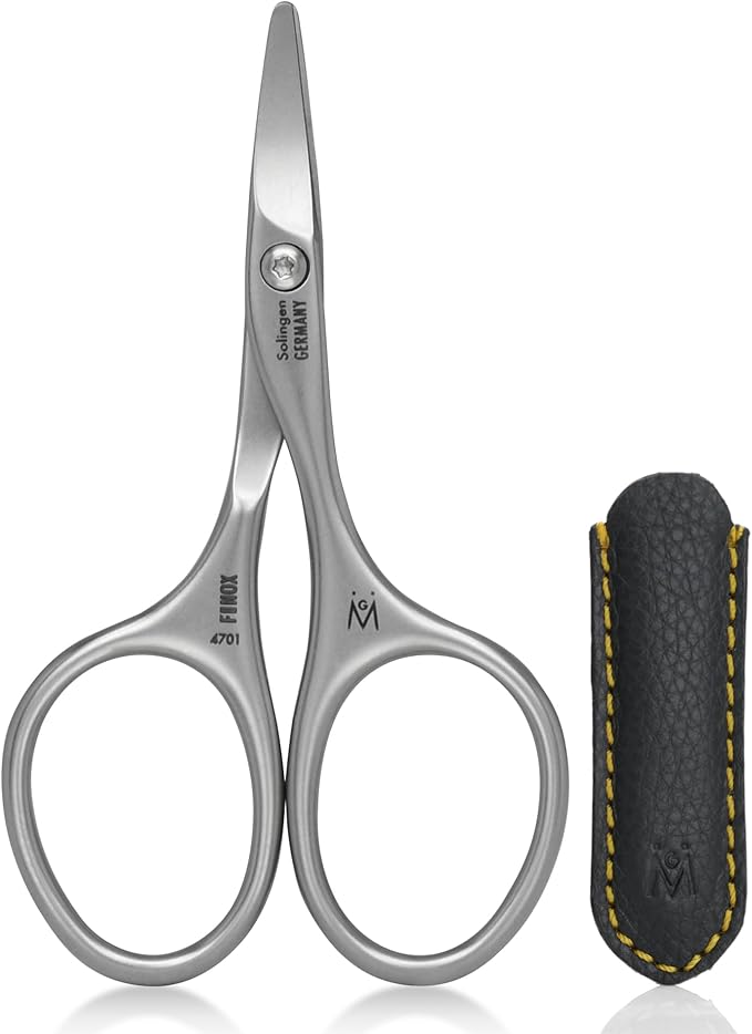 GERMANIKURE Rounded Safety Nail Scissors - FINOX Surgical Stainless Steel baby scissors and Manicure Tools in Leather Case - Self Grooming Scissors for nails Ethically Made in Solingen Germany - 4701