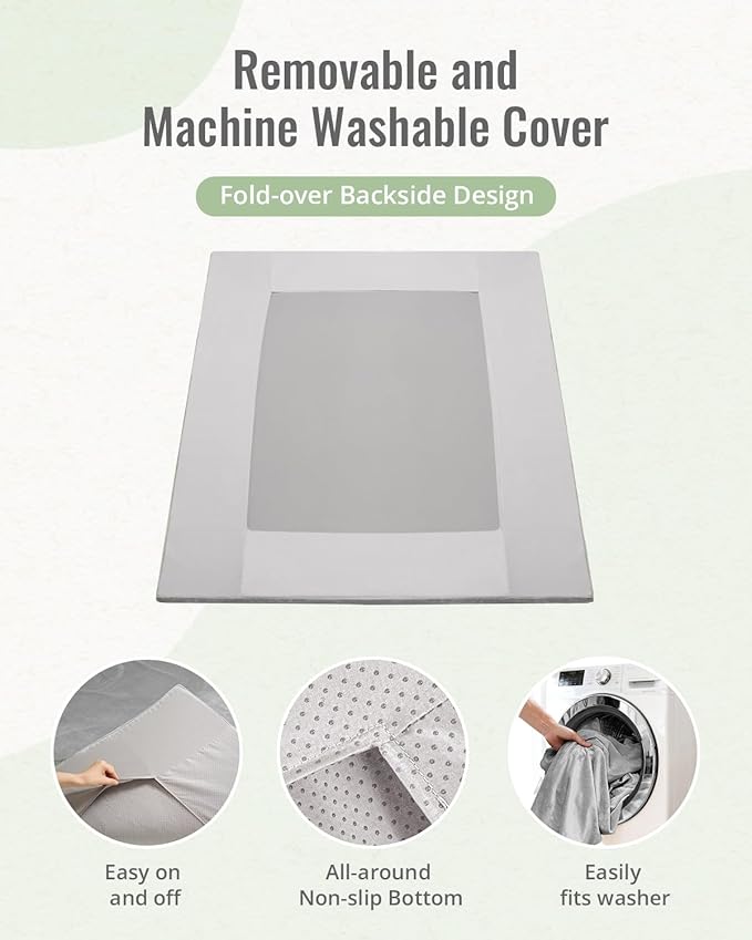 Blissful Diary 1.3" Thick Baby Play Mat, 71x59 Playpen Mat with Removable & Washable Cover, Extra Large Crawling Rug for Floor, Foam Cushion & Non-Slip Backing for Kid, Toddler and Infants, Light Grey