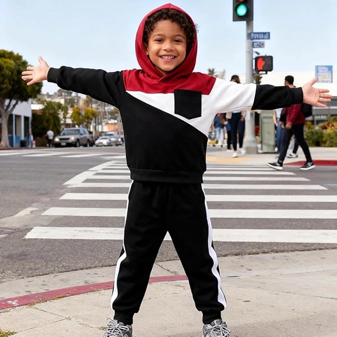 2-6T Toddler Baby Boy Clothes Color Blocking Hoodies + Pants Fall Winter Outfits