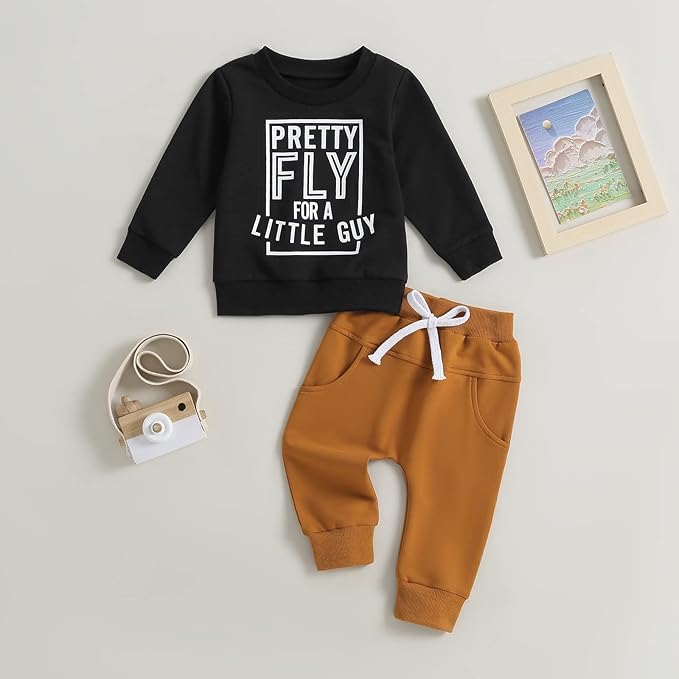Infant Baby Boy Fall Clothes Set Funny Letter Sweatshirt Pant Outfit Toddler Winter Clothes 6 12 18 Months 2T 3T