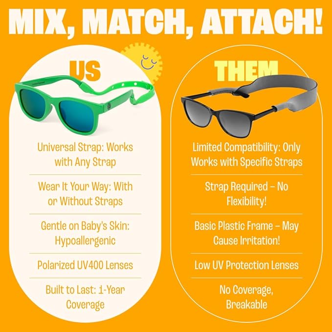 Polarized Baby Sunglasses With Strap - Unbreakable Flexible Infant Sunglasses For Toddlers Newborns 0-24 Months