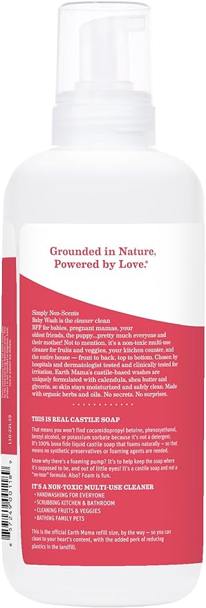 Earth Mama Foaming Hand Soap Refill All Purpose Castile Body Wash, Simply Non-Scents, 34 Fl Oz