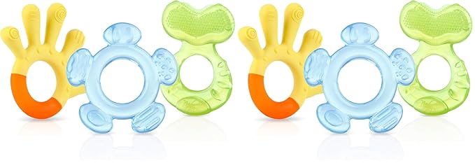 Nuby Three Step Teether Set, 3m+ | Soft and Hard Teething Surfaces (Pack of 6)