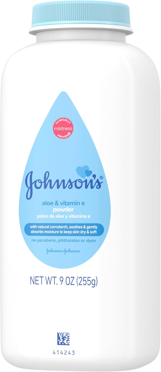 Johnson's Naturally Derived Cornstarch Baby Powder, Aloe & Vitamin E for Delicate Skin, Hypoallergenic, Free of Talc, Parabens, Phthalates & Dyes, Silky for Gentle Baby Skin Care, 9 oz
