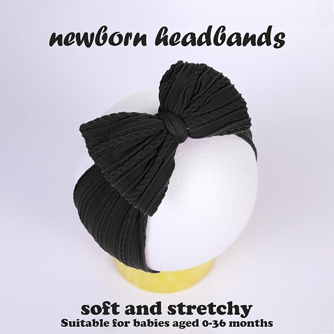 Baby Bows Headbands Soft Nylon Handmade Hair Accessories for Newborn Infant Toddler Kids (6 Mixed White, Large)