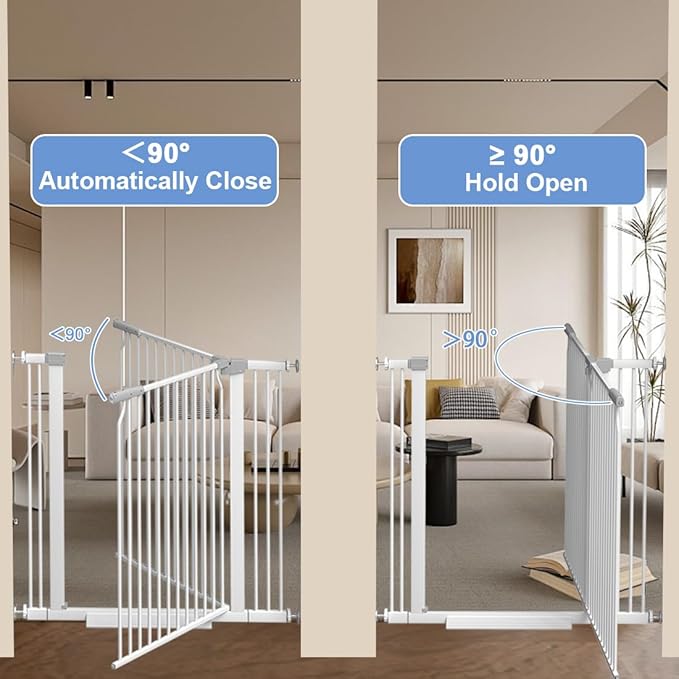 40.55" Extra Tall Baby Gate for Stairs-29.6"-40.5" Wide 1.37" Ultra Narrow Spacing Extra Wide Pet Cat Gate Dog Gate-Auto-Close Pressure Mounted Dog Door for Pets and Kids,White