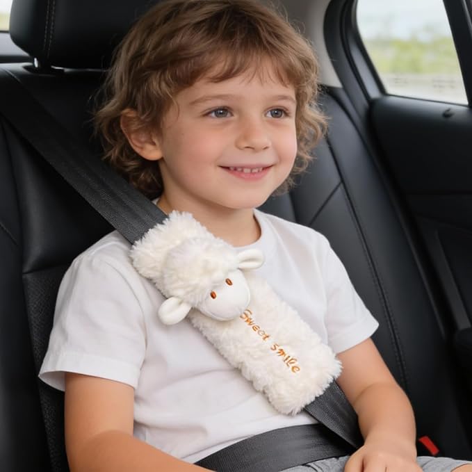 2 PCS Seat Belt Cover Pad, Cute Kawaii Animal Sheep Seatbelt Covers for Kids and Adults, Winter Plush Fluffy Soft Seat Belt Cover, Cartoon Seatbelt Cushion,Car Seat Strap Pads (G-Sheep)