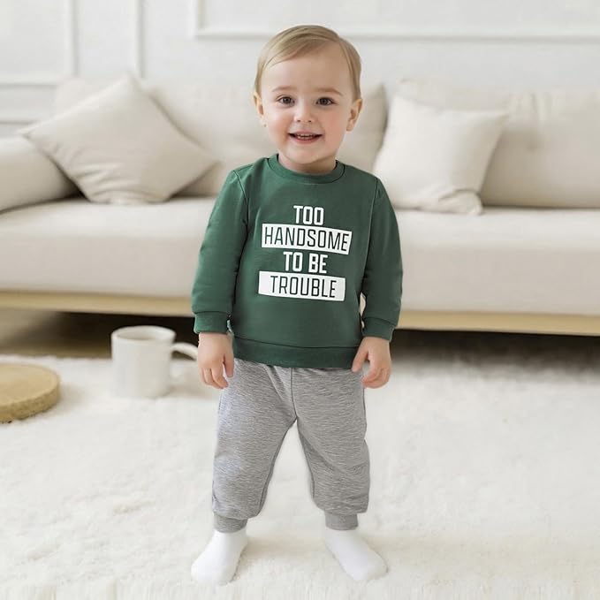 wdehow Toddler Baby Boy 2Pcs Outfits Letters Print Pullover Tops + Drawstring Pants Set Fall Winter Clothes