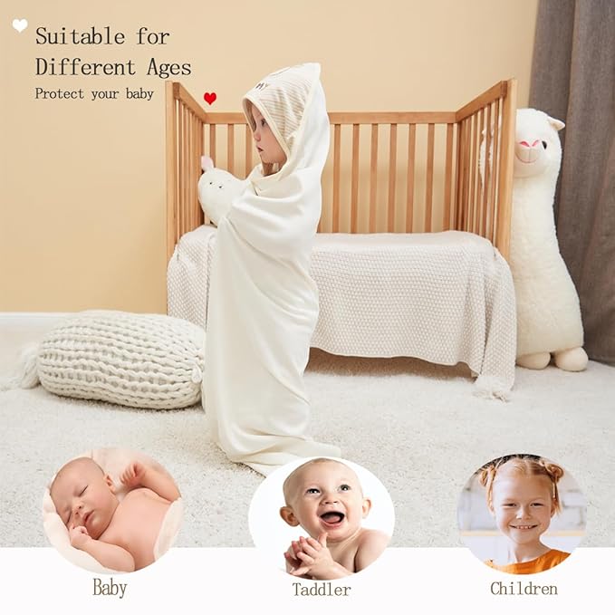 6-Pack Organic Cotton Baby Bath Set - Embroidered Hooded Towel & 5 Soft Washcloths, Ultra Soft Newborn, Toddlers Registry Gift for Boys & Girls, Stripes Bear, 37.5 x 37.5 Inch