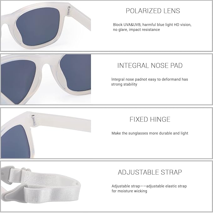 MAXJULI Baby Infant Sunglasses Safe, Soft, With Adjustable Strap 0-24 Months BPA Free 7002
