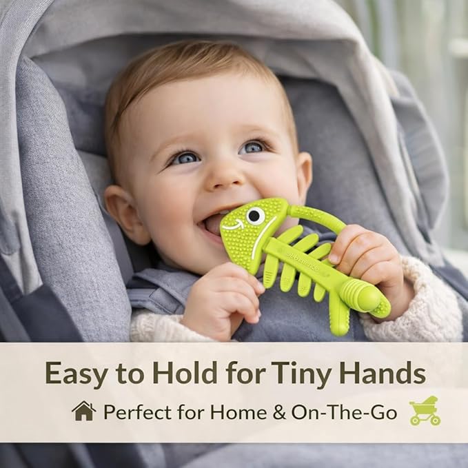 3 in 1 Infant Toys, Baby Teething Toys 3–6 6–12 Months, Teethers for Babies 0–3–6–12 Months for Teething Relief, Baby Gift, Baby Teether Toys, Silicone Sensory Toys, USA Patent Pending, Fish (Green)
