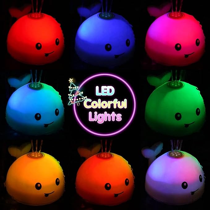 Gigilli Bath Toys for Kids Ages 1-3, Baby Bath Toys 1 2 3 Year Boy Girl Valentines Gifts for Babies 6-12-18 Months, Light Up Whale Bath Toy Sprinkler Toddler Birthday Bathtub Fountain Pool Water Toy