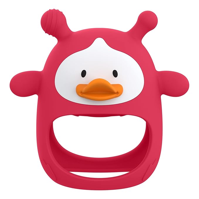 Teething Toys for Babies 0-6 Months, Never Drop Silicone Baby Teether, Hand Pacifier for Sucking Babies, Soothing Pain Relief, Best Chew Toy for Teething Baby, Teething Mitten for New Born - Red