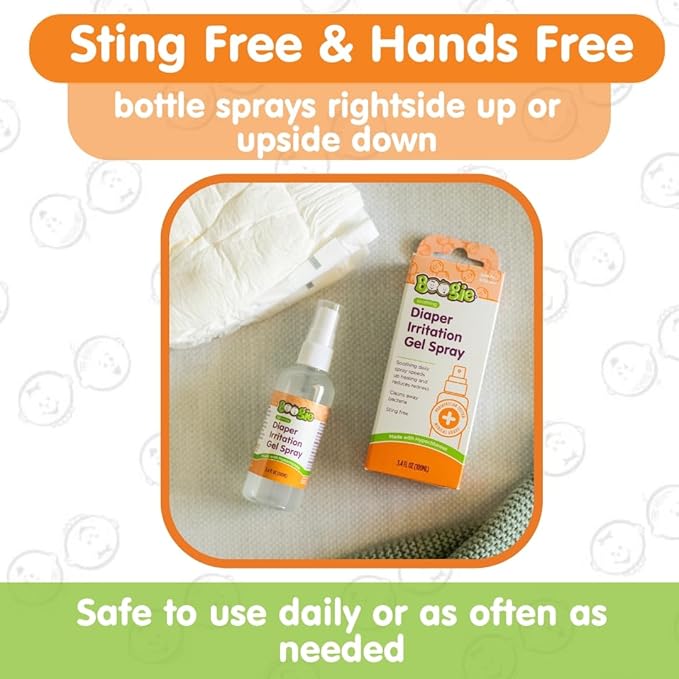 Boogie Hypochlorous Acid Diaper Irritation Gel Spray, Baby Essentials for Diaper Rash, Soothing Cleansing Spray, 3.4oz